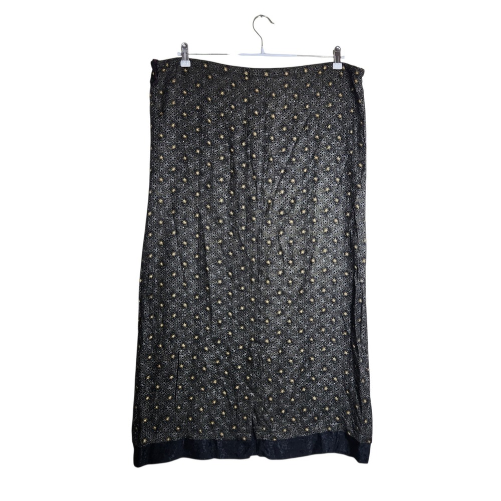 April Cornell Cornell Trading Black Gold Floral Rayon Maxi Skirt Large Vintage